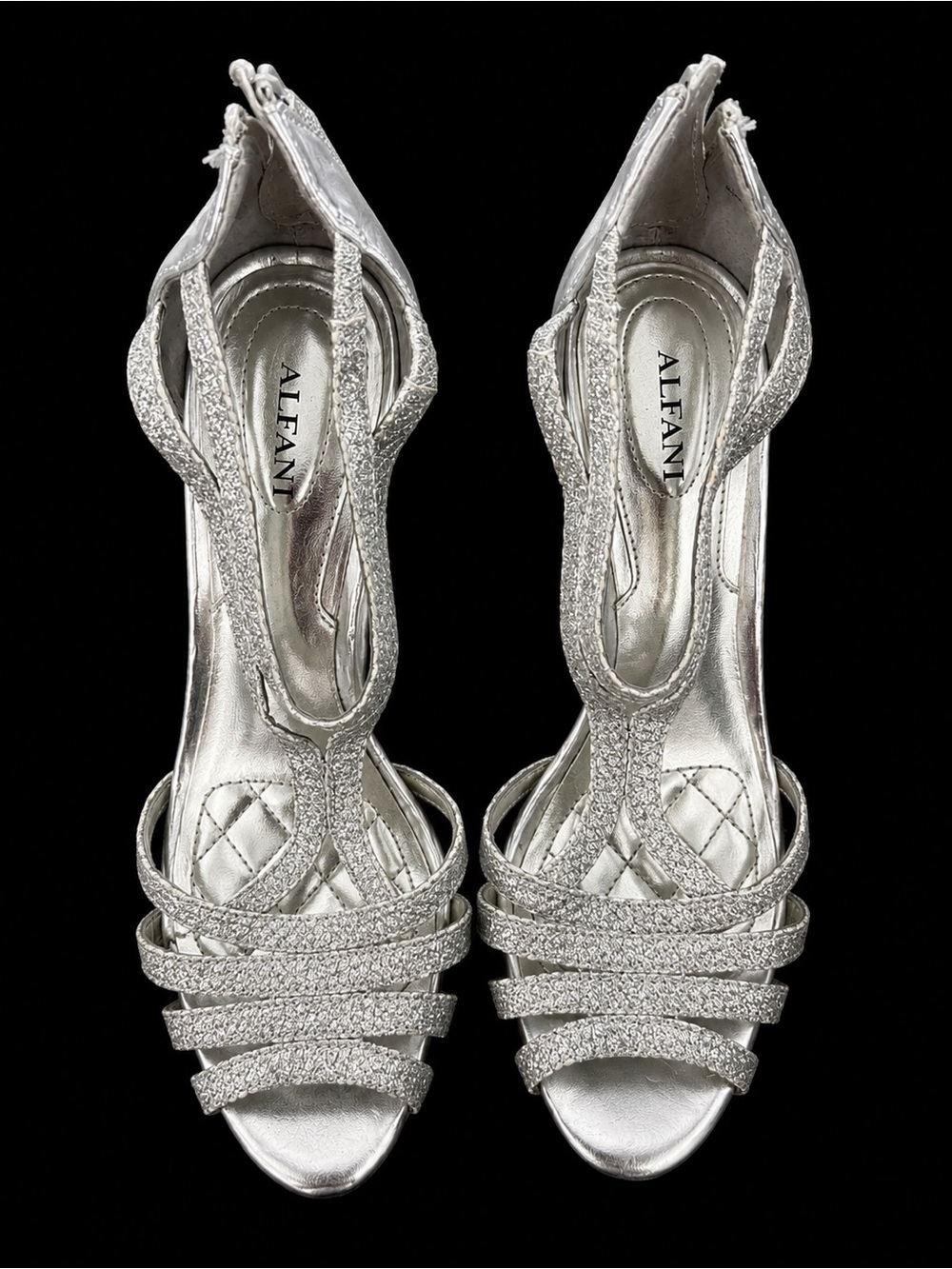 Alfani Silver Glitter Strappy T‑Bar Heels